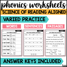 Long Vowel Teams - OA/OE/OW Phonics Worksheets - The Science of Reading