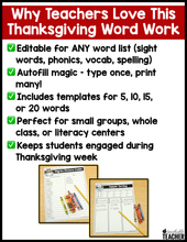 Editable Thanksgiving Word Work