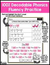 CVC Words Worksheets for CVC Reading Intervention