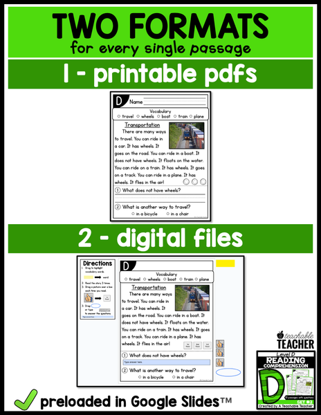 Level D Reading Comprehension Passages and Questions - Set Two – A ...