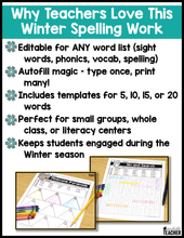 Winter Spelling Activities - EDITABLE