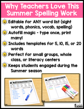 Summer Spelling Activities - EDITABLE