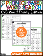 CVC Words Worksheets Phonics Word Search: Write & Find CVC Words
