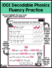 Long Vowel Team Words- Worksheets for Reading Intervention