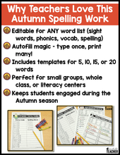 Fall Spelling Activities - EDITABLE
