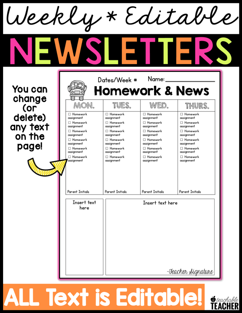 Weekly Newsletter Templete Editable Weekly Newsletter Template – A Teachable Teacher