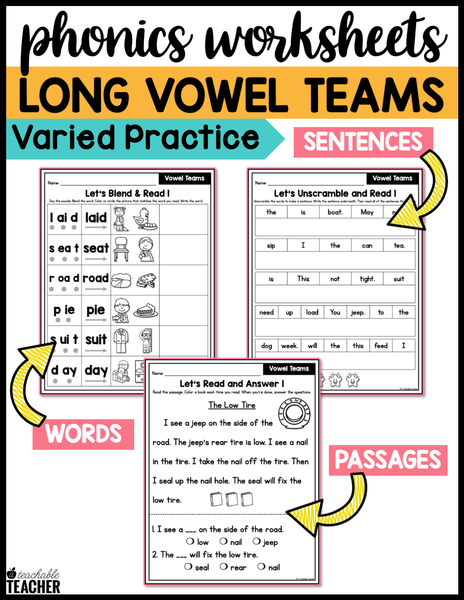 Long Vowel Team Words Phonics Worksheets - The Science of Reading – A ...