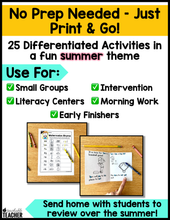 Summer Review CVC Activities- NO PREP Phonics Worksheets