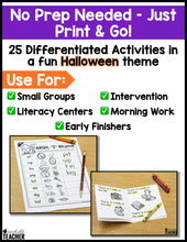 Halloween CVC Words Activities- NO PREP Phonics Worksheets