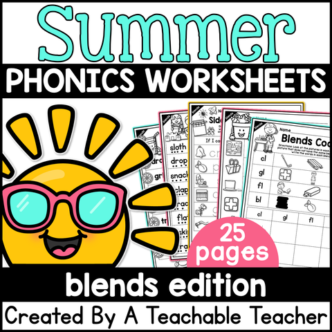 Summer Review Blends Activities- NO PREP Phonics Worksheets