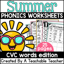 Summer Review CVC Activities- NO PREP Phonics Worksheets
