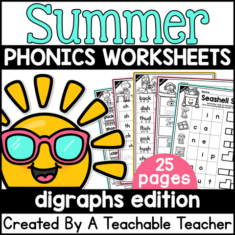Summer Review Digraphs Activities- NO PREP Phonics Worksheets