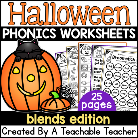Halloween Blends Activities- NO PREP Phonics Worksheets