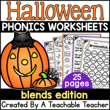 Halloween Blends Activities- NO PREP Phonics Worksheets