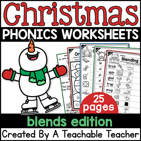 Christmas Blends Activities- NO PREP Phonics Worksheets