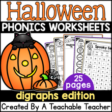 Halloween Digraphs Activities- NO PREP Phonics Worksheets