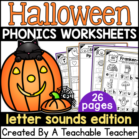 Halloween Letter Sounds Activities- NO PREP Phonics Worksheets