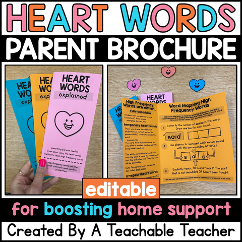 Heart Words Parent Letter Brochure for SOR High Frequency Words