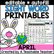 April Editable High Frequency Word Printables