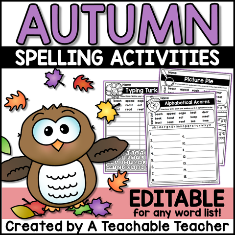 Fall Spelling Activities - EDITABLE