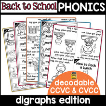 Back to School Digraphs Activities- NO PREP Phonics Worksheets