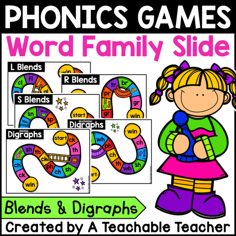 Phonics Word Family Slide Game - Blends and Digraphs