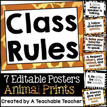 Editable Class Rules Posters - Animal Prints