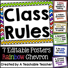 Editable Class Rules Posters - Rainbow Chevron
