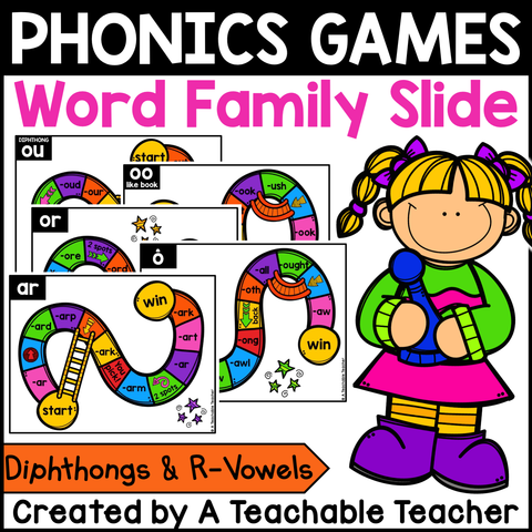Phonics Word Family Slide Game - Diphthongs and R-Vowels Edition