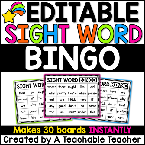 Editable High Frequency Word Bingo for YOUR High Frequency Words!