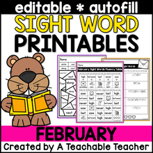 February Editable High Frequency Word Printables