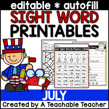 July Editable High Frequency Word Printables