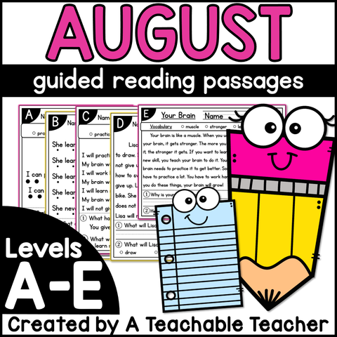August Guided Reading Passages - Levels A-E