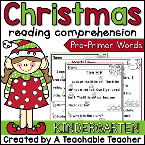 Kindergarten Christmas Reading Comprehension - Pre-Primer Words