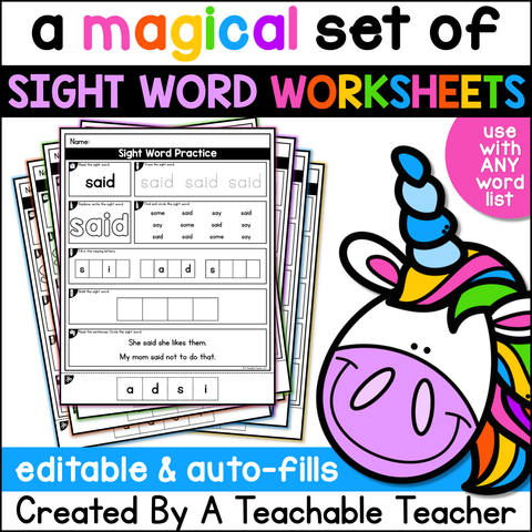 Editable High Frequency Words Worksheets