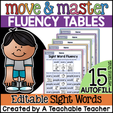 Editable Move and Master Fluency Tables - High Frequency Words