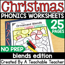 Christmas Blends Activities- NO PREP Phonics Worksheets