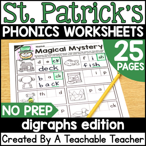 St. Patrick's Day Digraphs Activities- NO PREP Phonics Worksheets