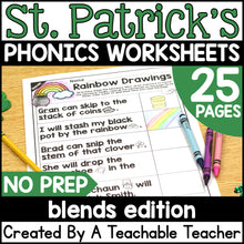 St. Patrick's Day Blends Activities- NO PREP Phonics Worksheets