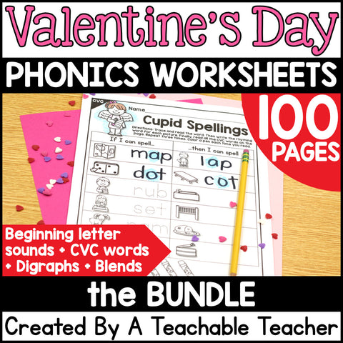 Valentines Day Phonics Worksheets & Activities Bundle