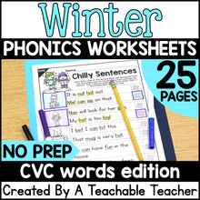 Winter CVC Activities- NO PREP Phonics Worksheets