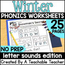 Winter Letter Sounds Activities- NO PREP Phonics Worksheets