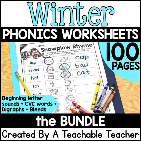 Winter Phonics Worksheets & Activities Bundle