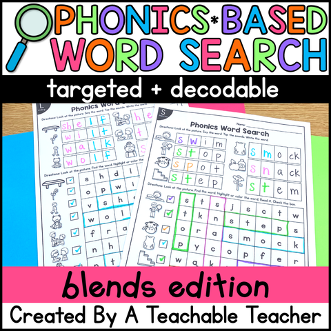 Blends Worksheets Phonics Word Search: Write & Find Words with Blends