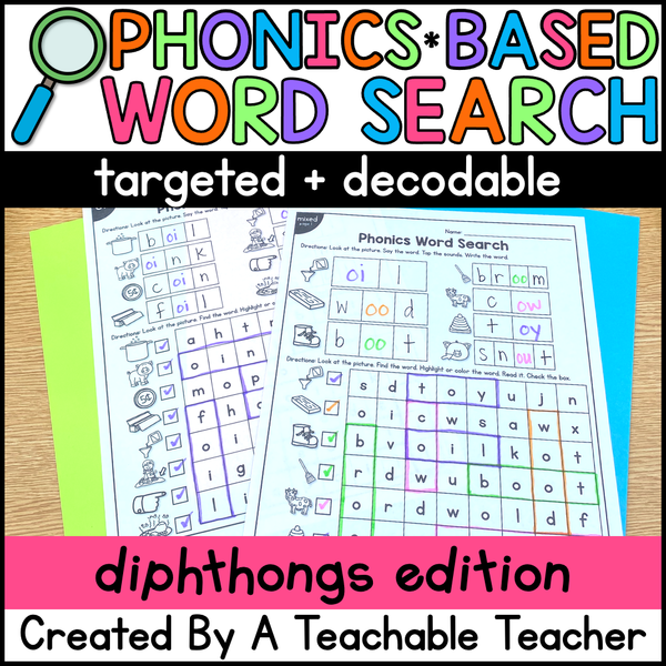 Diphthongs Worksheets Phonics Word Search: Write & Find Words with Dip ...