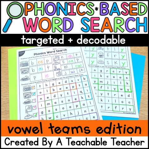 Vowel Teams Worksheets Phonics Word Search: Write & Find Words with Long Vowel Teams