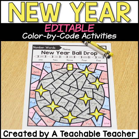 Editable New Year Color-by-Code Activities