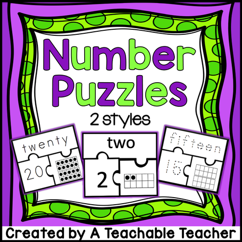 Number Puzzles 1-20 - Number, Number Word, Ten Frames