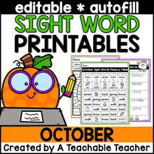 October Editable High Frequency Word Printables