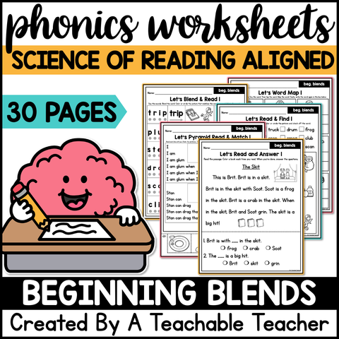 Beginning Consonant Blends Worksheets with Digraphs & Short Vowels - The Science of Reading